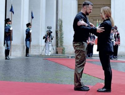 Giorgia Meloni riceve il presidente Ucraino Zelenskyj, Roma 13.5.23.jpg